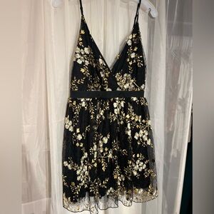 Express Black Embroidered Floral Mini Dress, Size 2